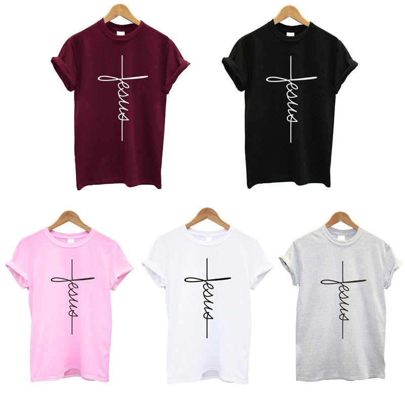 Camiseta feminina com estampa de Jesus