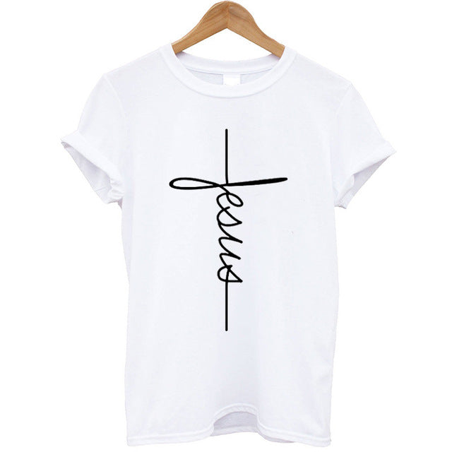 Camiseta feminina com estampa de Jesus