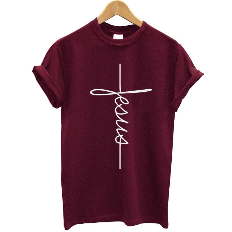 Camiseta feminina com estampa de Jesus